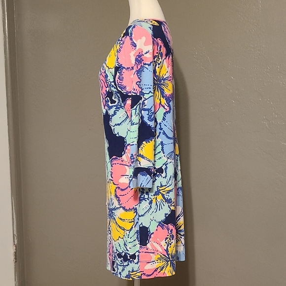 Lilly Pulitzer Marlowe Big Flirt Hibiscus Women's Dress 3/4 Sleeve M EUC Cotton - Picture 2 of 11